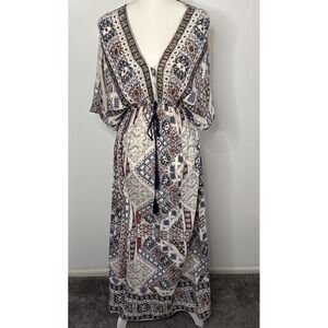 World Market Kaftan Dress Women Size S / M Beaded Maxi Boho Festival Peasant